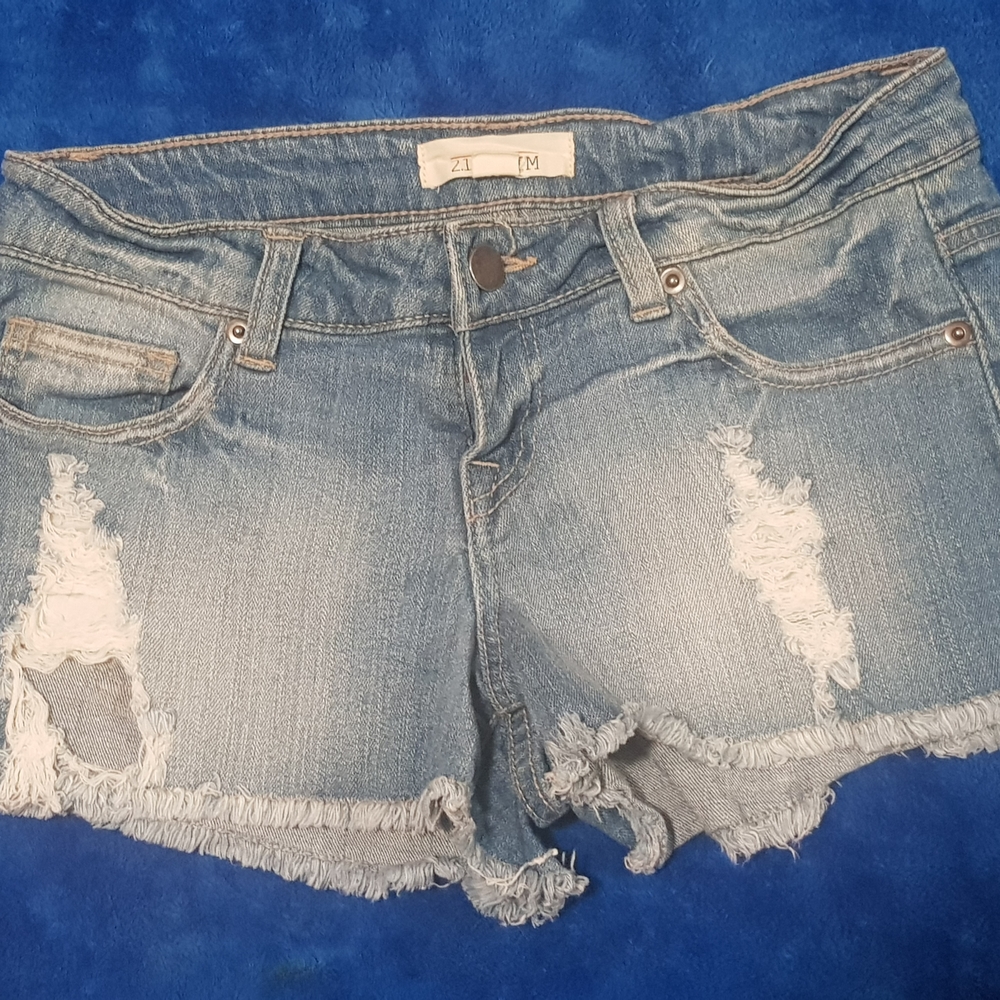 Forever 21 Light Blue Distressed Jean Shorts